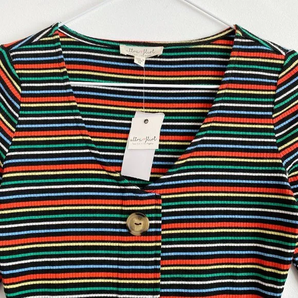 Ultra Flirt Womens Bodycon Dress Franklin Stripe, Knee Length, XS - Picture 2 of 12